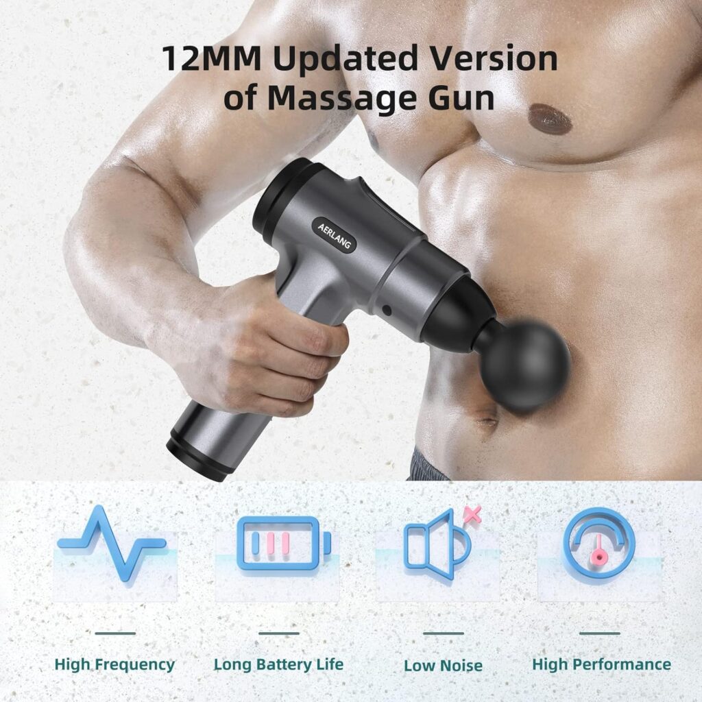 AERLANG Massage Gun, Deep Tissue Massager, Portable Muscle Massage Gun for Back Neck Muscle Relieve, Quiet Massager Gun 20 Variable Speeds Digital Display 6 Massage Heads and Carrying Case