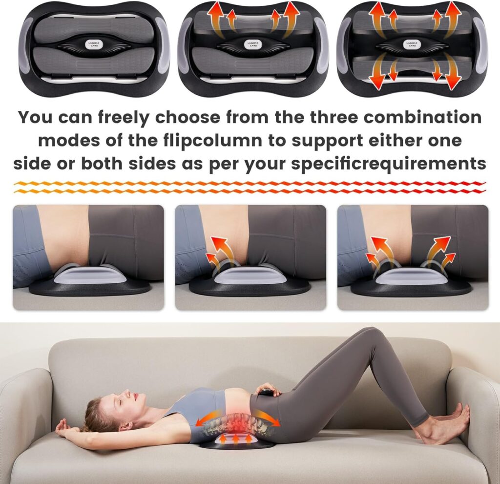 ALLILUYAA Electric Lumbar Traction Device, Back Traction Device with 2 Dynamic Stretching Flip Pillars, Heat Therapy, 3 Levels of Vibrating Massage, Relieve Lower Back Pain