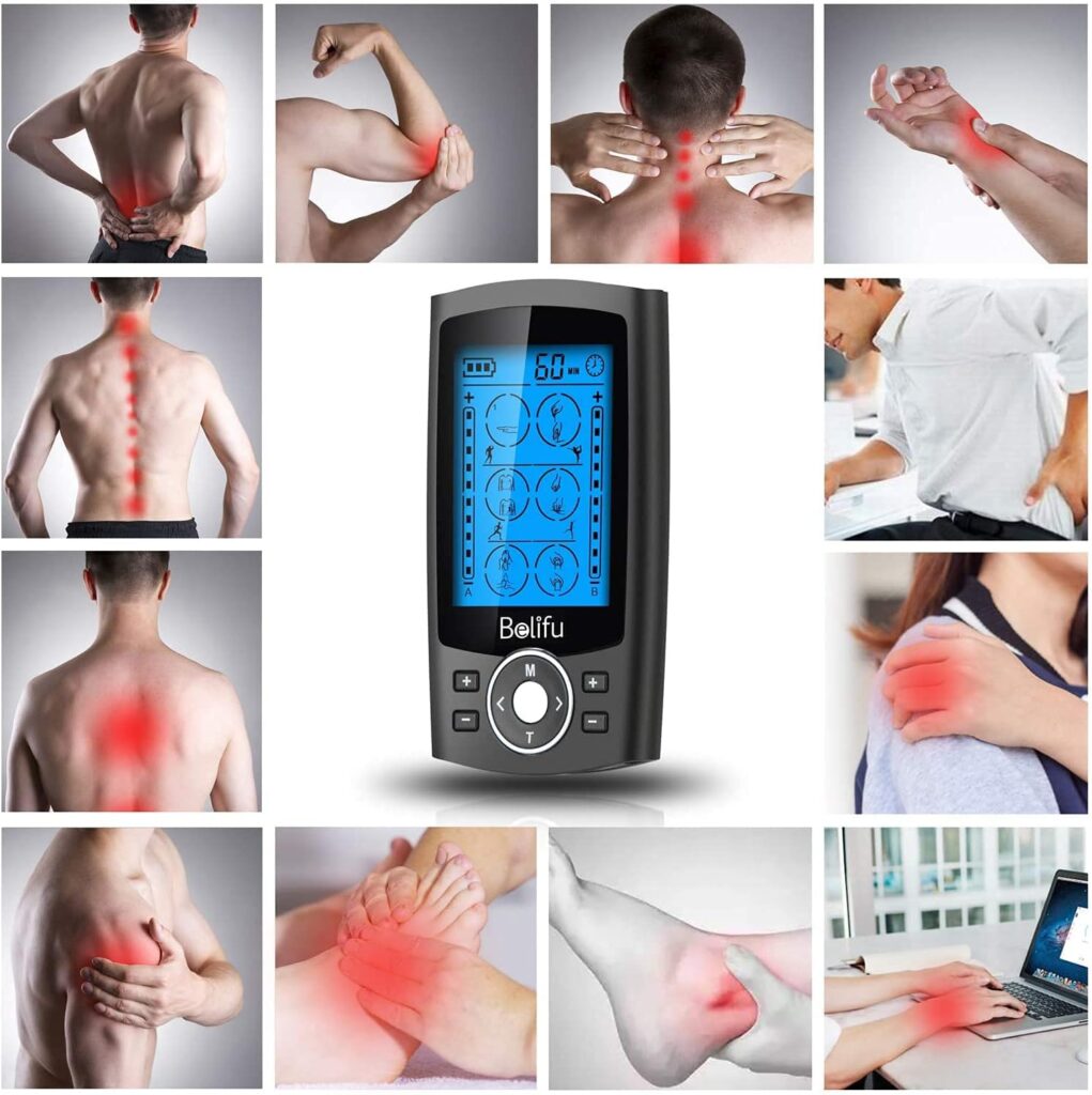 Belifu TENS Unit PMS Massager 24 Modes Muscle Stimulator for Pain Relief Therapy, Electronic Tens Machine Muscle Relaxer Sciatica Pain Relief Devices, for Neck Back Arms Chronic Pain Relief