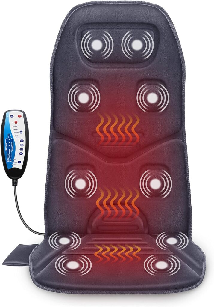 COMFIER Massage Seat Cushion with Heat,10 Vibration Motors Seat Warmer, Back Massager for Chair, Massage Chair Pad for Back,Valentines Day Gifts for Women,Men,Black