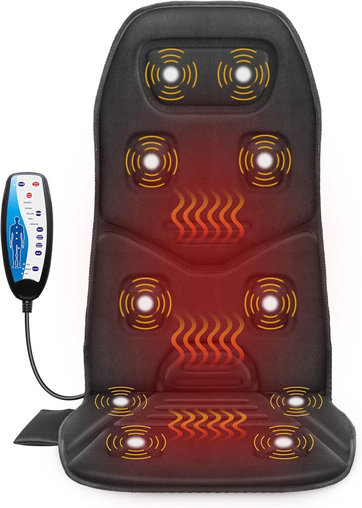 COMFIER Massage Seat Cushion with Heat,10 Vibration Motors Seat Warmer, Back Massager for Chair, Massage Chair Pad for Back,Valentines Day Gifts for Women,Men,Black