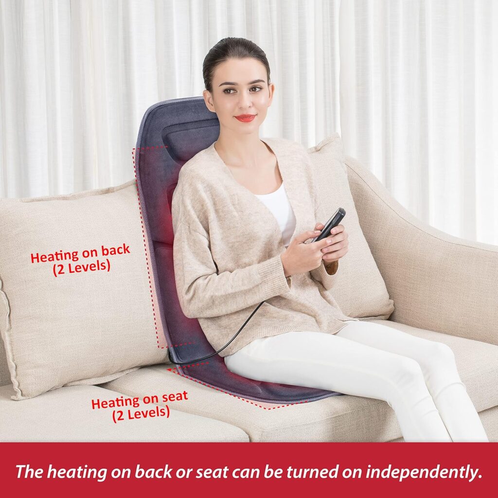 COMFIER Massage Seat Cushion with Heat,10 Vibration Motors Seat Warmer, Back Massager for Chair, Massage Chair Pad for Back,Valentines Day Gifts for Women,Men,Black