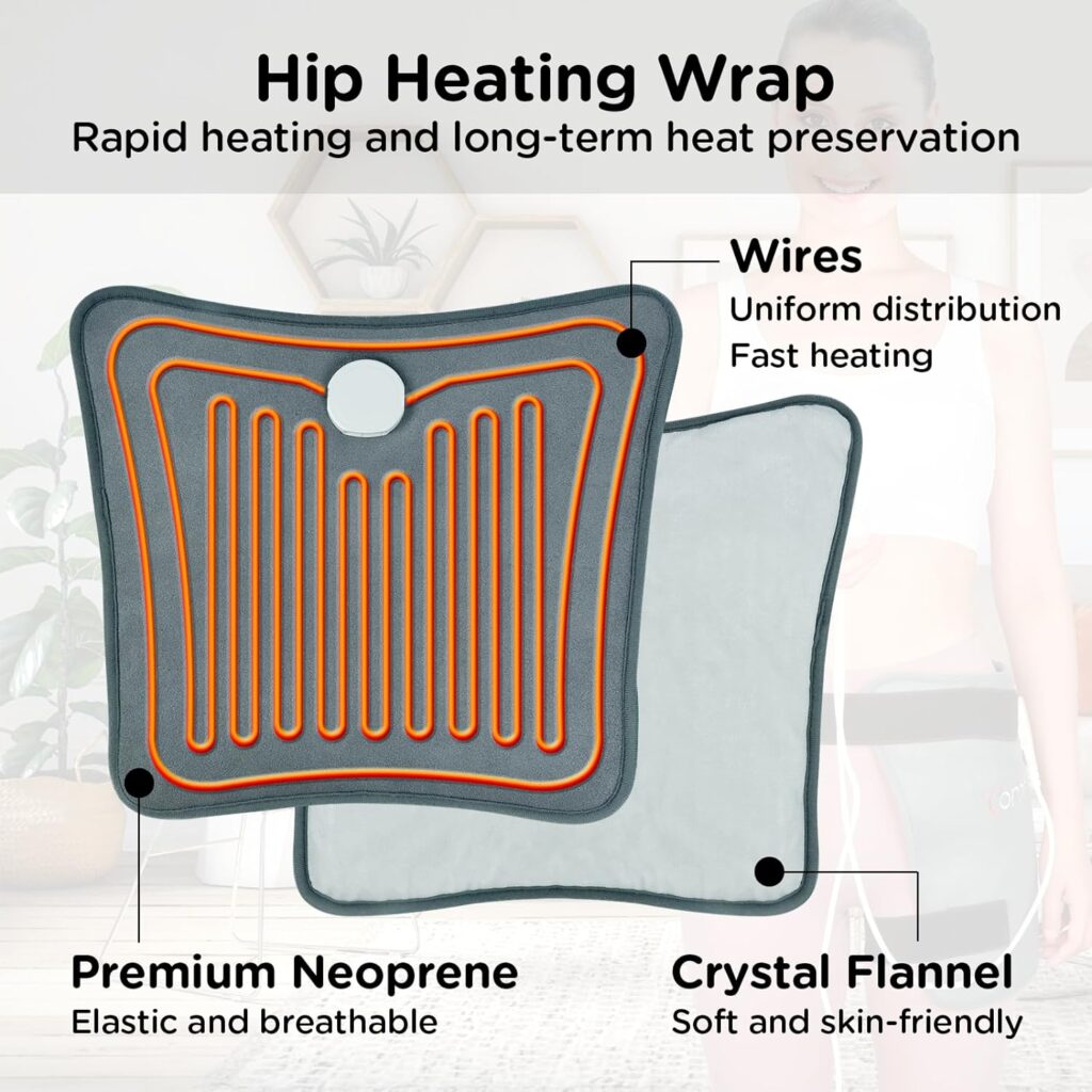 Comfytemp Hip Heating Pad for Hip Pain Relief - FSA HSA Eligible Heating Pad for Hip Support Brace/Sciatica Pain Relief Brace, Lower Back/Thigh/Waist Support Brace with Auto-Off (Gray, Small/Medium)