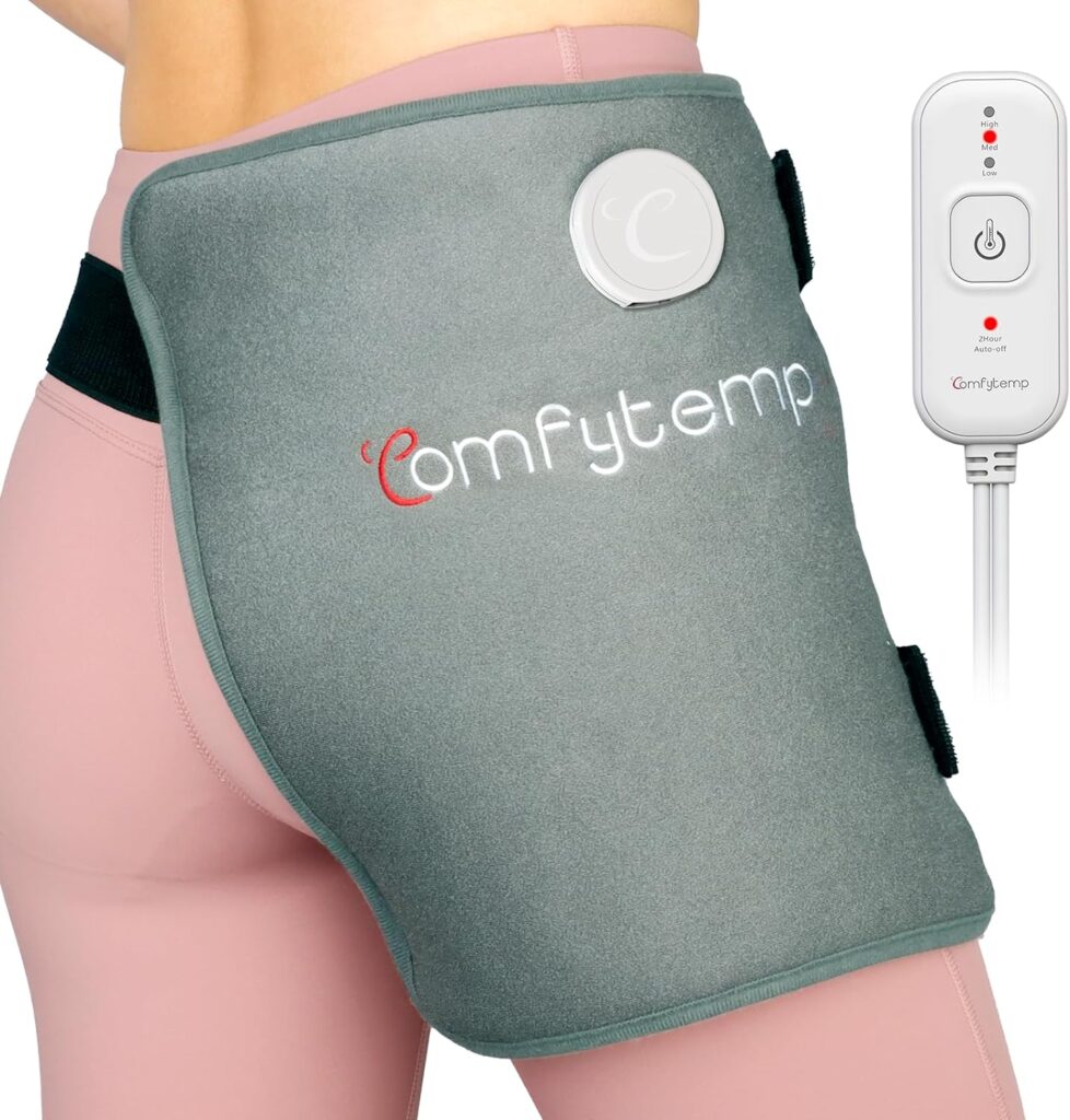 Comfytemp Hip Heating Pad for Hip Pain Relief - FSA HSA Eligible Heating Pad for Hip Support Brace/Sciatica Pain Relief Brace, Lower Back/Thigh/Waist Support Brace with Auto-Off (Gray, Small/Medium)