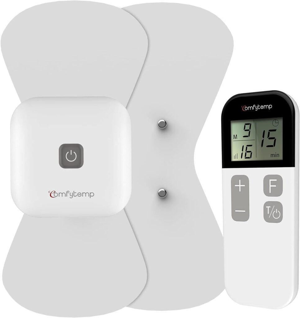 Comfytemp Wireless TENS Unit Muscle Stimulator for Pain Relief Therapy, Rechargeable TENS Machine for Pain Management, Portable TENS Device for Back, Shoulder, Cramps Pain Relief, 15 Modes, 2 Pads