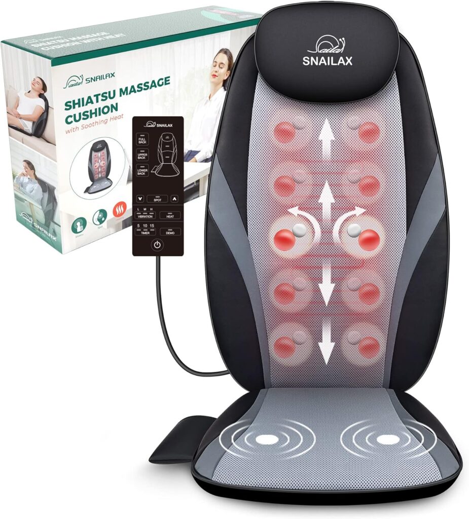 Snailax Shiatsu Massage Cushion with Heat Massage Chair Pad Kneading Back Massager for Home Office Seat use