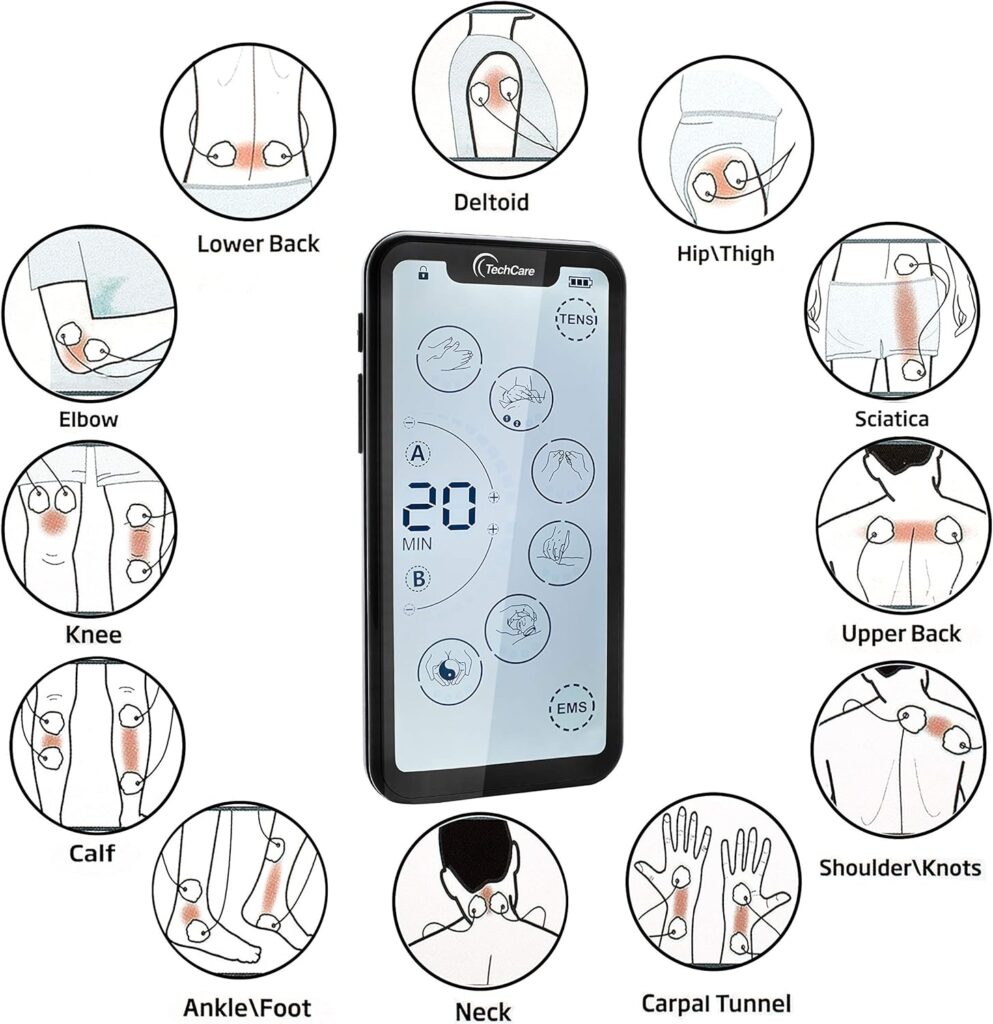 Tens Unit Muscle Stimulator 24 Massage Mode Tens EMS Machine Device Touchscreen Massager Intensity Deep Tissue Shoulder Pain Relief Sciatica Tendonitis Plantar Fasciitis