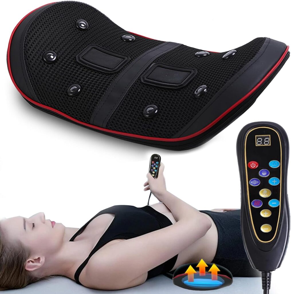 Uincin Lumbar Massager Back Stretcher Device with Heat Electric Back Stretcher Function  Adjustable Electric Lumbar Traction Device Low Back for Ideal Gifts (Black)