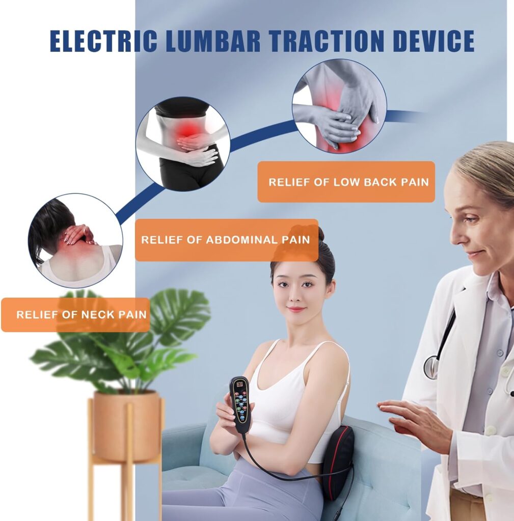 Uincin Lumbar Massager Back Stretcher Device with Heat Electric Back Stretcher Function  Adjustable Electric Lumbar Traction Device Low Back for Ideal Gifts (Black)